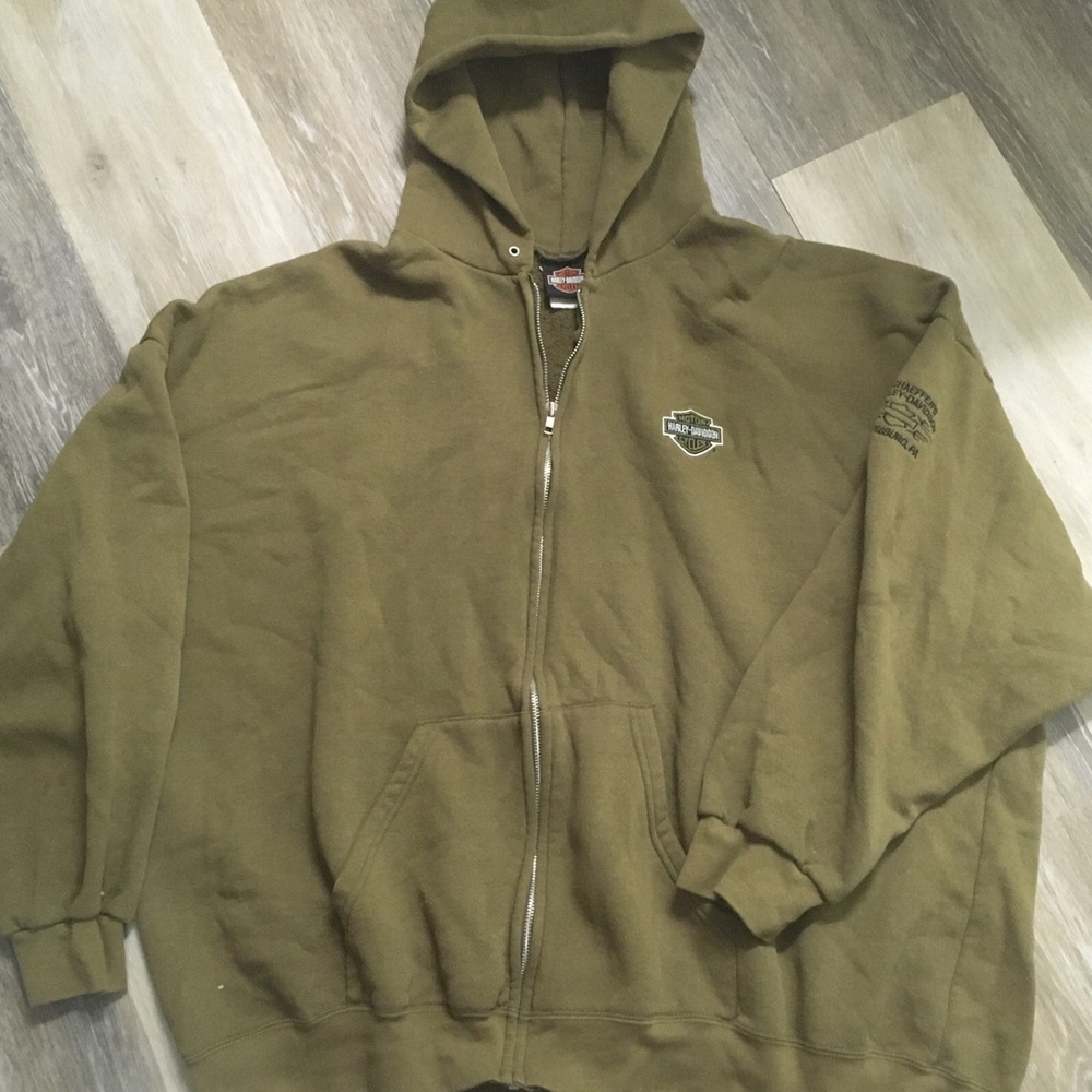 VTG Harley Davidson olive green zipper hoodie szXL